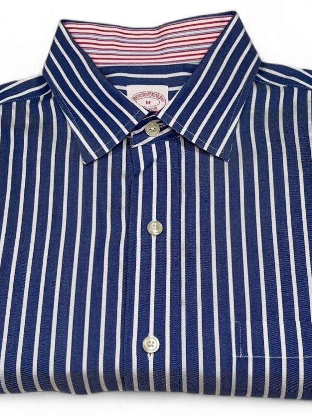 NWOT Brooks Brothers Non-Iron Supima Blue/White Stripe Dress Shirt Men’s Size M